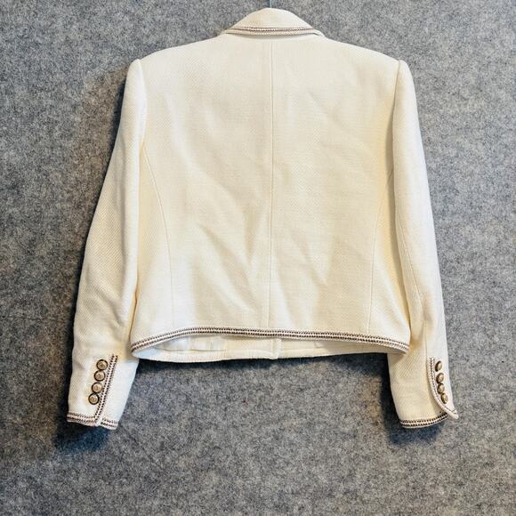 Veronica Beard Jacket Womens 12 Ivory Tweed Trim Makayla Gold Button Blazer - Picture 7 of 14